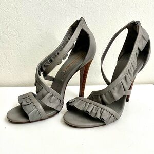 BCBG Max Azria Grey Leather Strappy Rear Zipper-Up Heels